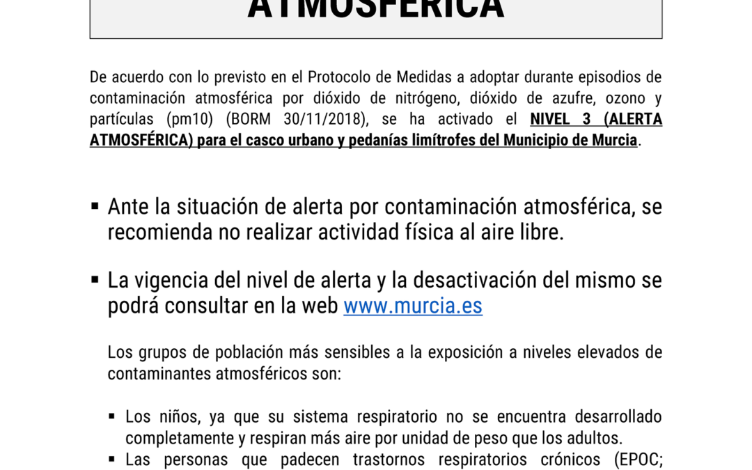 ACTIVACIÓN NIVEL CONTAMINACIÓN ATMOSFÉRICA